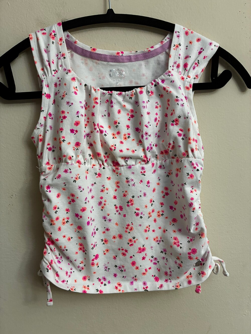 Justice Girls Sleeveless Top Size 5 Pink Floral Adjustable Side Ties